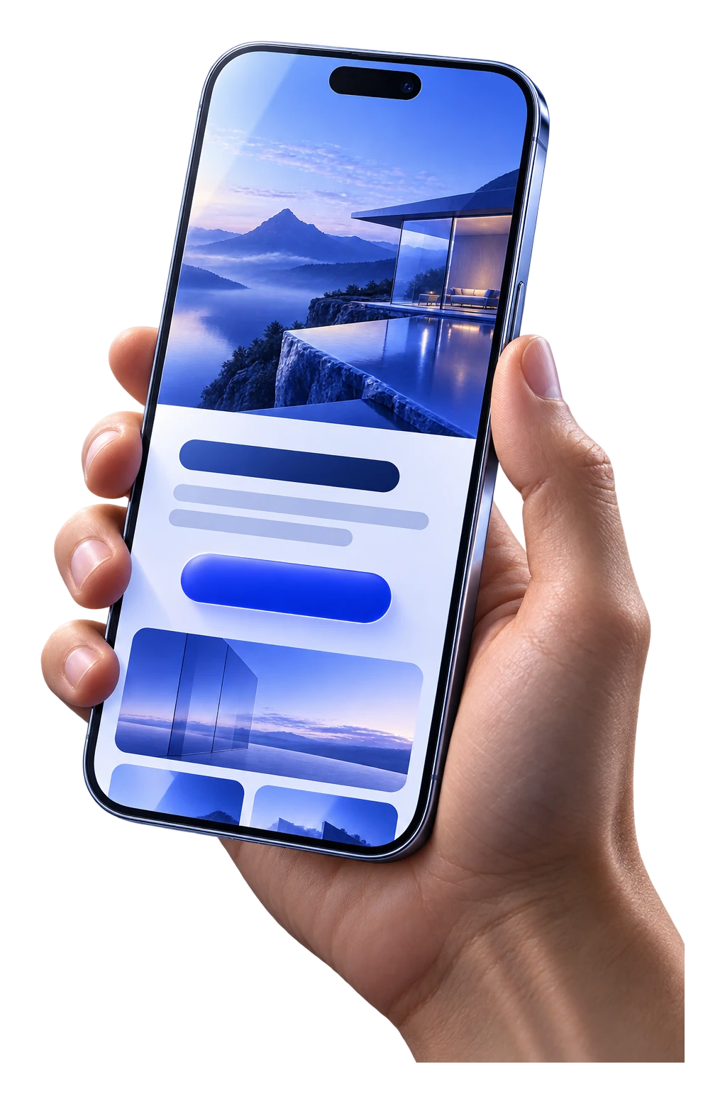 Eine Hand hält ein Smartphone mit einer modernen Unternehmenswebsite